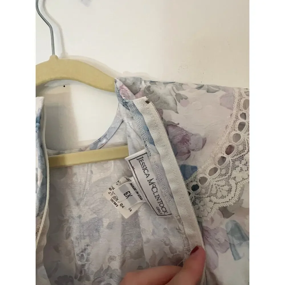 80s Vintage Jessica McClintock Girl's Pastel Floral Special Occassion Dress